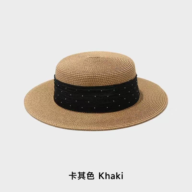 Straw Hat Light Luxury Flat Top Straw Hat Children's Casual Versatile Sunscreen Beach Straw Hat