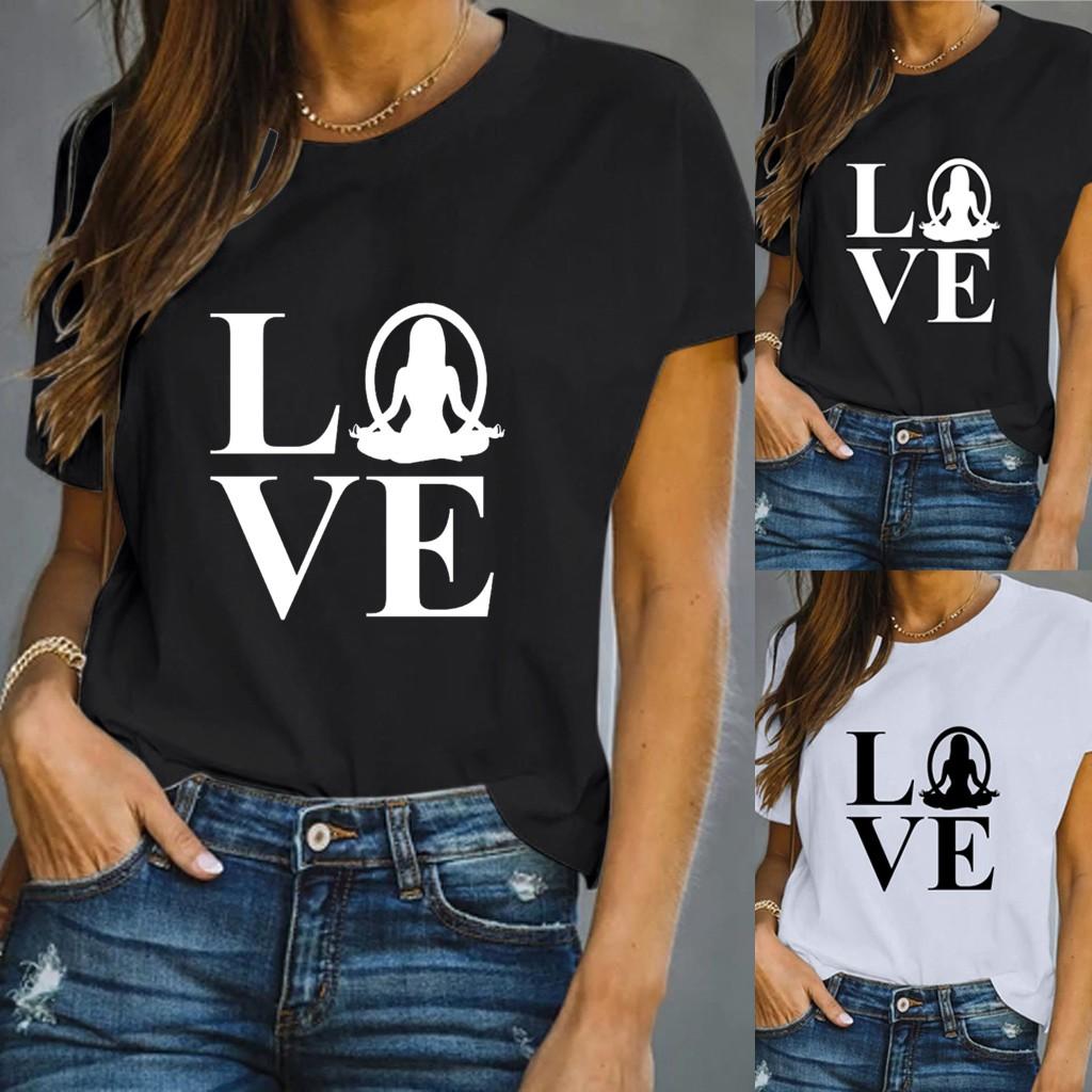 

Women Loose Casual Letter Print Short Sleeve T-Shirt Tunic Blouse