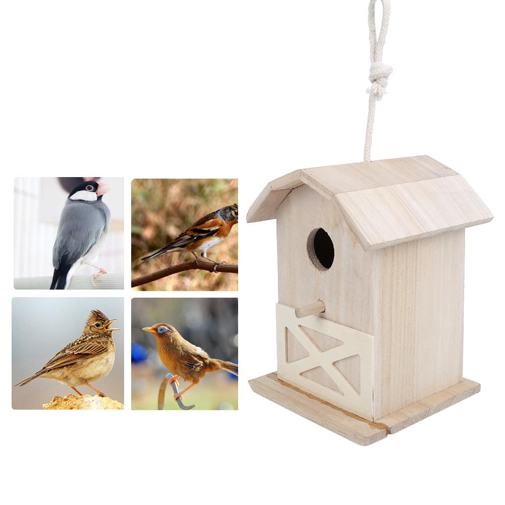 Mini Outdoor Wooden Bird House Nesting Cage Accessory for Garden Patio Decoration Ornament