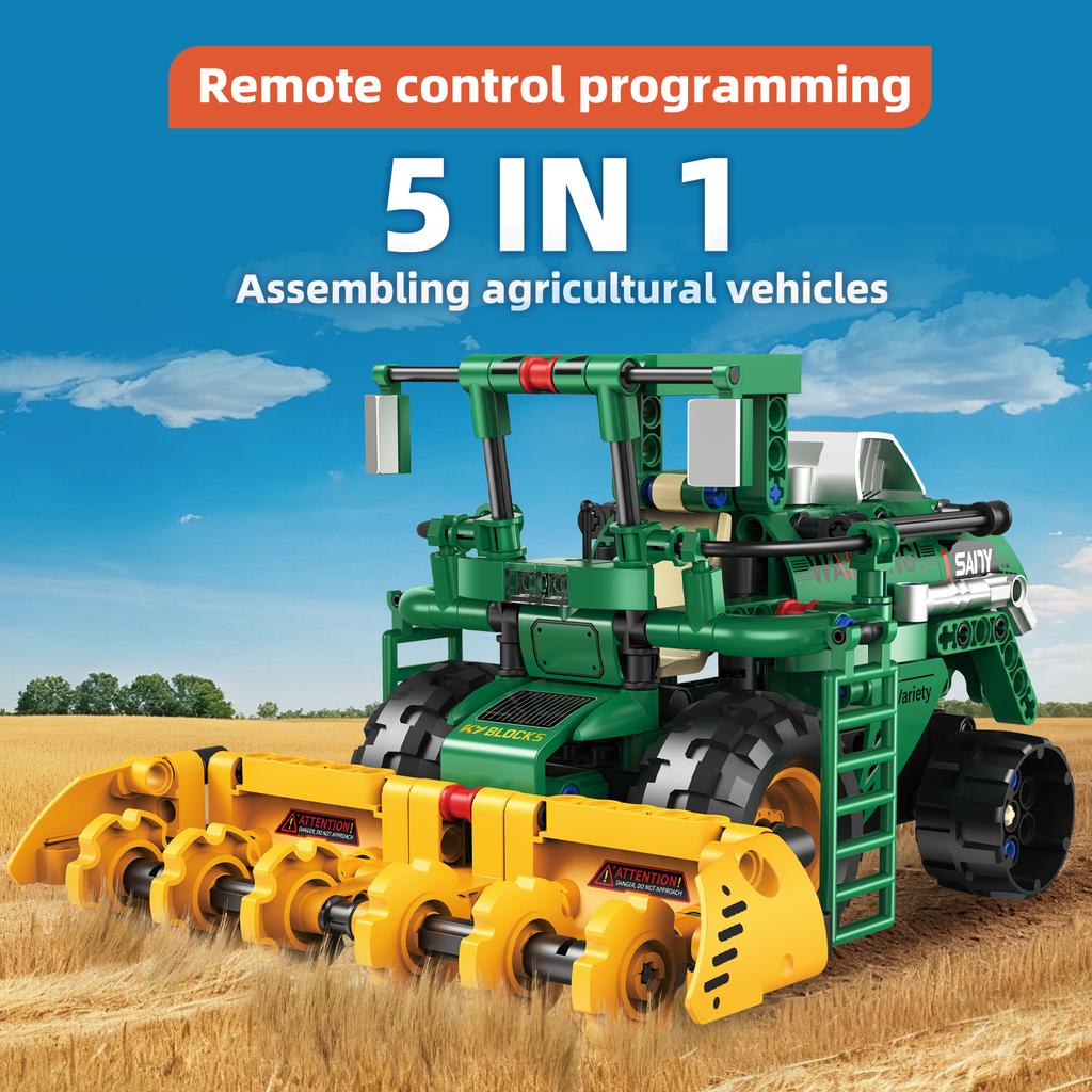 Moc 331Pcs 5 In 1 Creative Electric Rc Farmer'S Car Robot Model Harvester Diy Building Blocks Children'S Puzzle Toy Gift