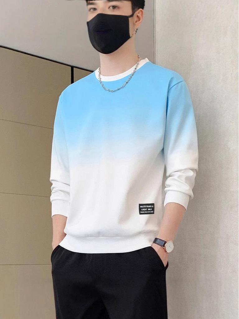 JSEN Gradient Color Men's Round Neck Hoodie - Trendy, Loose, Versatile Top for Spring & Autumn