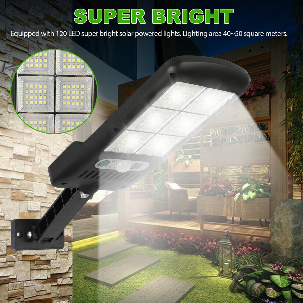 Solar Wall Light Built In Pir Motion Sensor 3 Modes 120led Super Bright Lamp With Remote Control