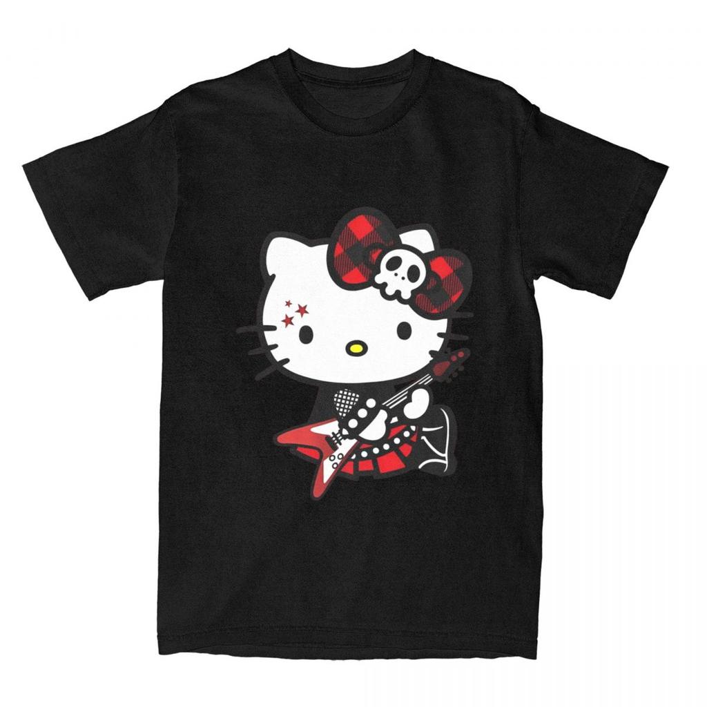 Unisex Hello Kitty Cute Cartoon Japanese Vintage T Shirts Cotton Tops Summer Y2K Basic TShirt ONeck Novelty Tshirt