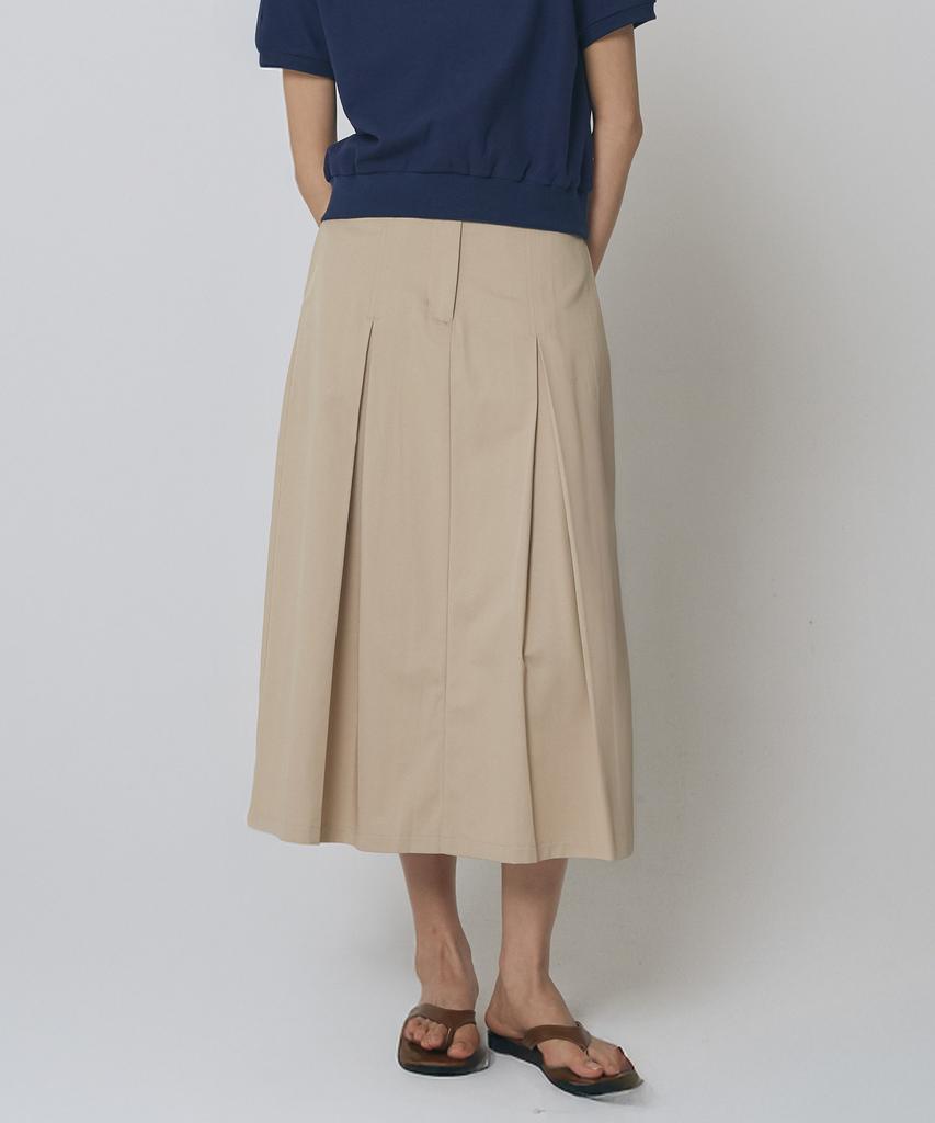 Express Holiday Twill Pleated Skirt_Beige