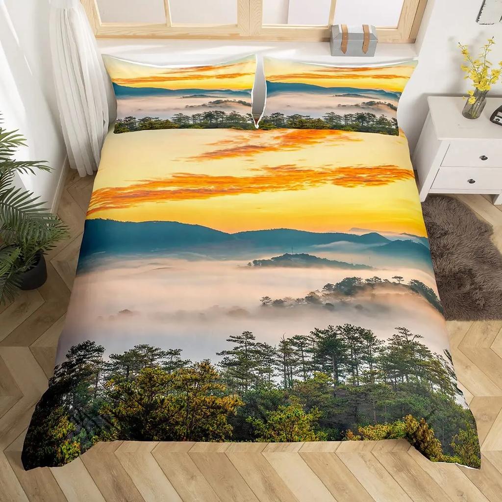 Snow Mountain Duvet Cover Set Iceberg Sunrise Sunset Bedding Set Microfiber Winter Natural Scenery Quilt Cover Single King Size