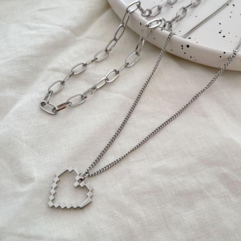 Love niche design mosaic necklace double-layer titanium steel hip-hop personalized accessories simple sweater pendant women