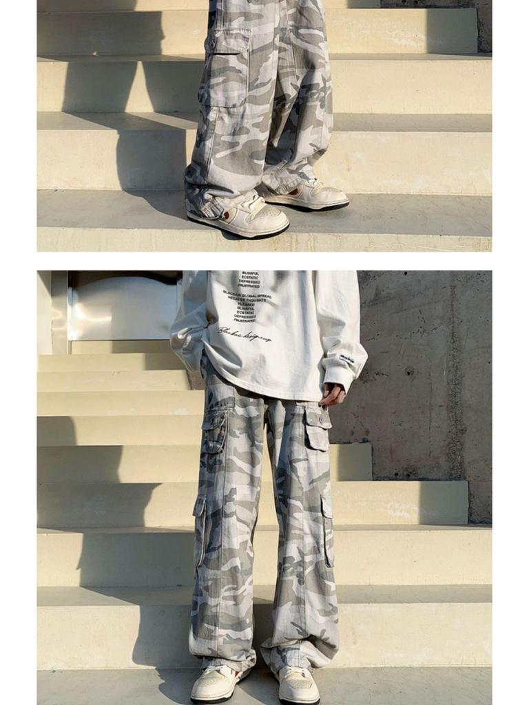 Herren Graue Camo Weitbeinige Sommer Hip-Hop Freizeit Hose
