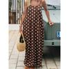 Women Brown Polka Dot Backless Spaghetti Strap A Line Maxi Vacation Dress
