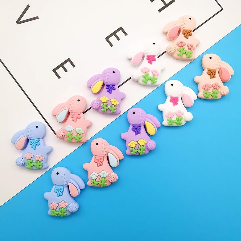 Decoendiy 50Pcs Easter Rabbit Bunny Resin Flatback, Spring Daisy Flower Cabochons, Resin Animal Shaped Embellishments, for Scrapbooking DIY Crafts