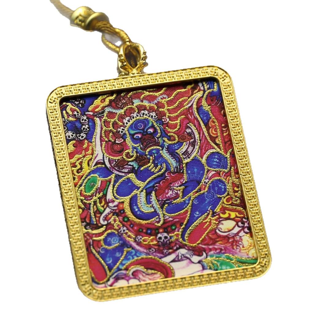 Pandantiv Thangka Mahakala Tibetan Jambhala Alb: Pictat manual, Aurit, Artă Exquisită Budism Tibetan