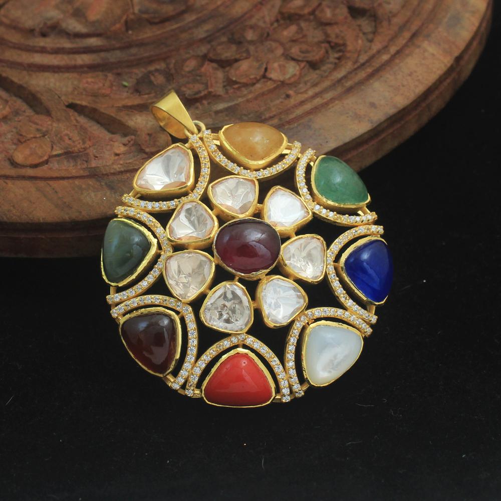 

Подвеска «Кундан Полки Навратан» из стерлингового серебра с золотой отделкой