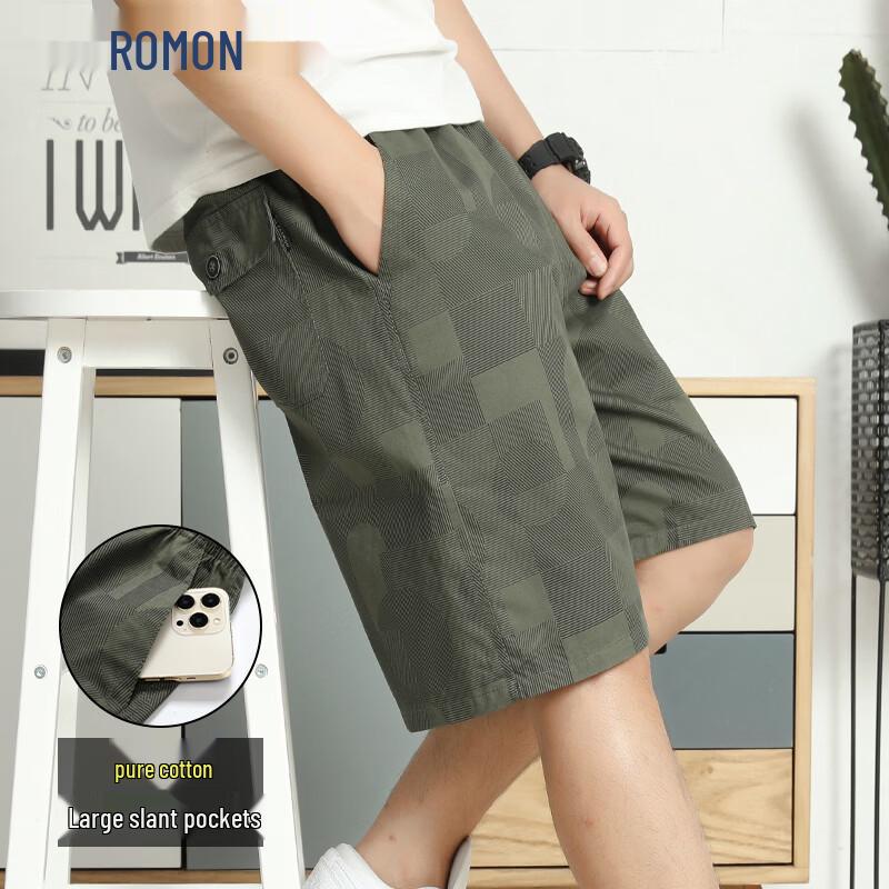 ROMON Men s 100% Cotton Color Block Casual Workwear Beach Shorts 4XL