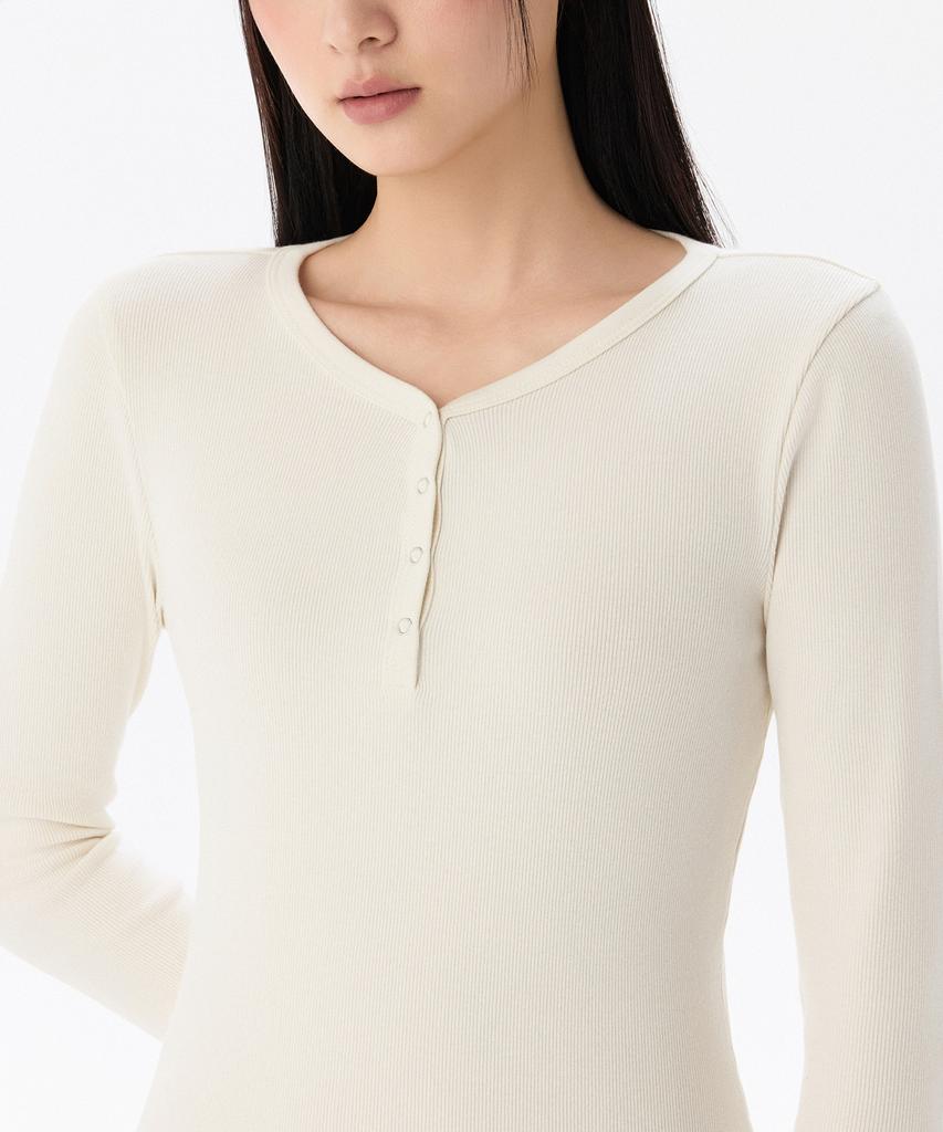 Musinsa Standard Woman Women'S Ribbed Y-Neck Long Sleeve Mini Dress [Cream]
