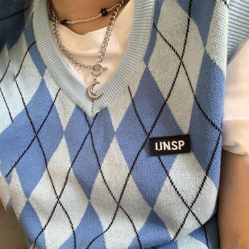 Krátká modrá pletená vesta ve stylu British, dámská volná univerzální top bez rukávů, dámský tenký svetr, vysokoškolský styl, ležérní styl