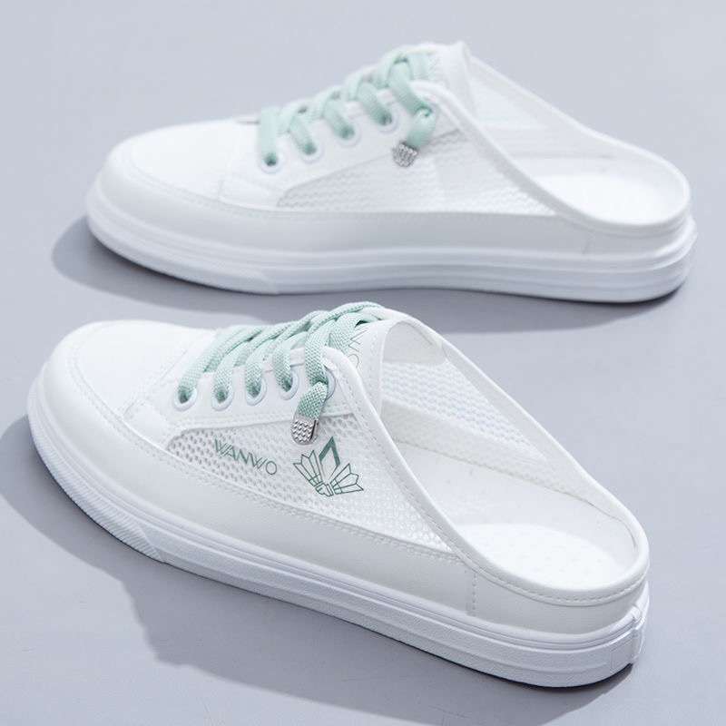 Half slippers women's 2025 summer new versatile thin breathable mesh shoes sandals outer wear bag head white single shoes