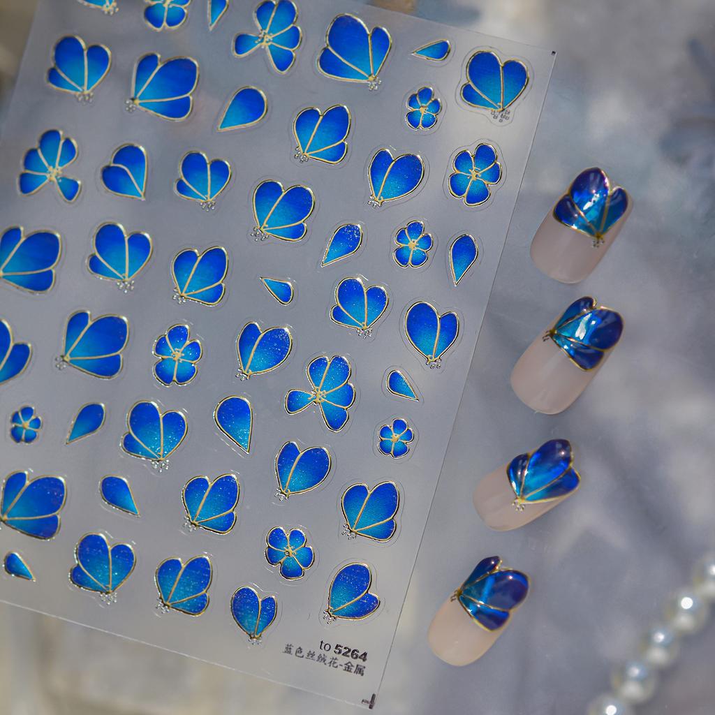 5D Ocean Nail Art Stickers Blue Water Wave Daisy Spiral Pattern Self-adhesive Seaside Nail Decal DIY Manicure Decoration
