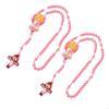 62KD 2Pieces Catholic Children Rosary Necklace Set with Crosses Pendant Acrylic Beads Neck Chain for Religious Event Gift