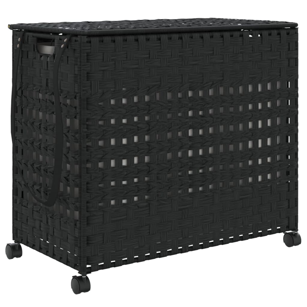 Laundry Basket with Wheels Black 66 x 35 x 60 cm Rattan