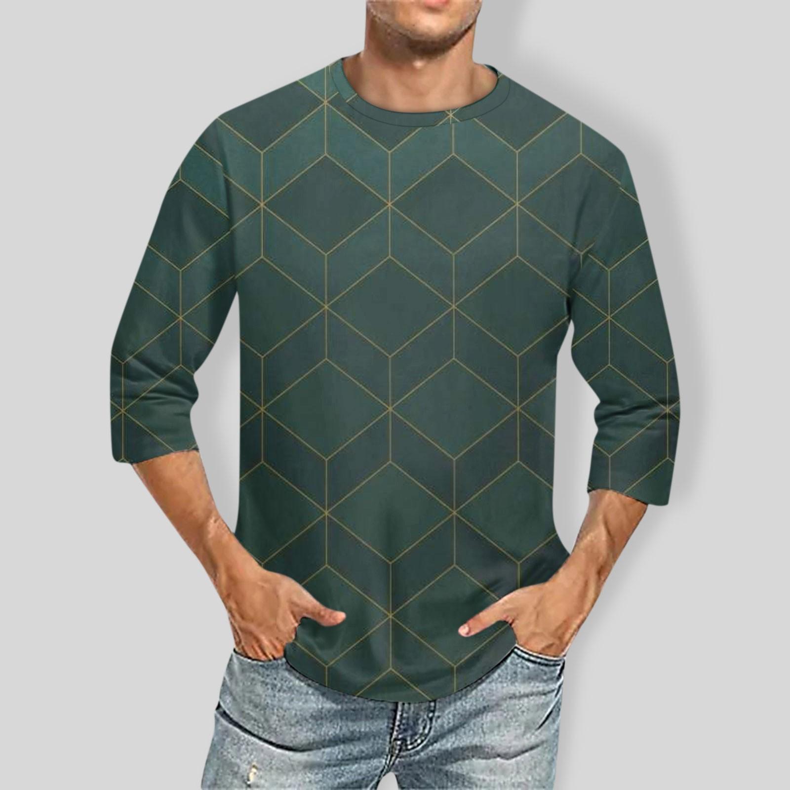 

Мужская повседневная модная футболка с круглым вырезом и рукавом три четверти L тёмно-синий