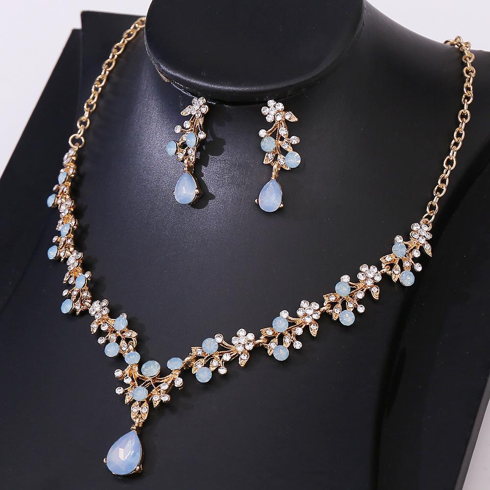 DIEZI Baroque Bridal Opal Crystal Crown Princess Queen Luxury Water Drop Tiaras Necklace Earrings New Wedding Party Jewelry Sets