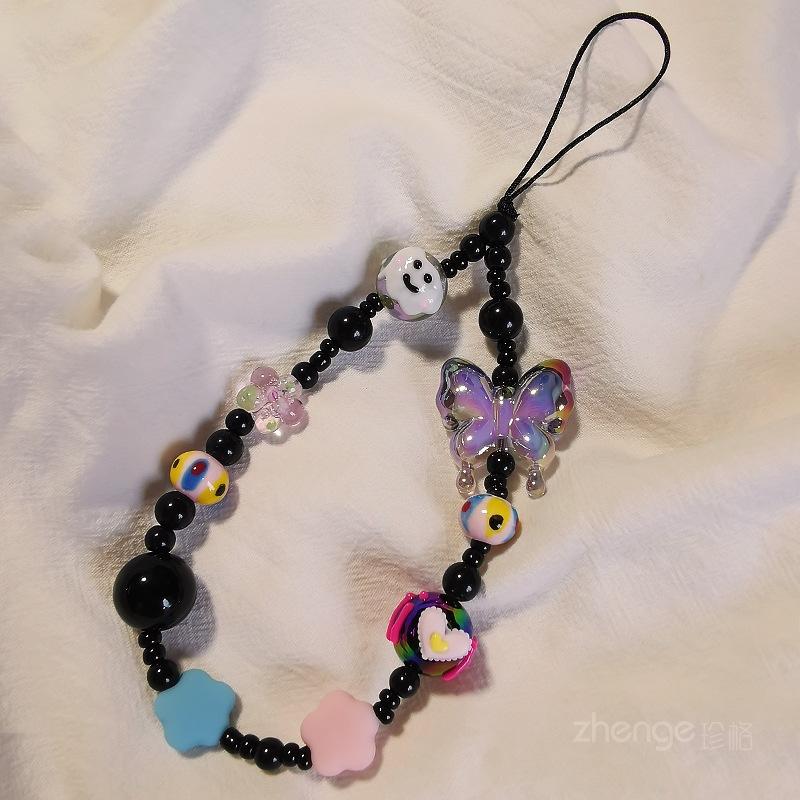 

Mobile phone lanyard bubble butterfly graffiti beaded bracelet women s wrist ins small fresh string chain bead chain hand rope tide 【love】bubble butterfly graffiti beaded lanyard