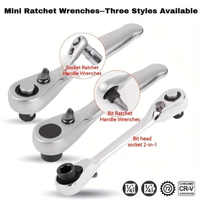 1/4 Inch Mini Socket and Bit Ratchet Wrench - 2-in-1 Handle Screwdriver Tool for Motorcycles, Cars, and Bicycles