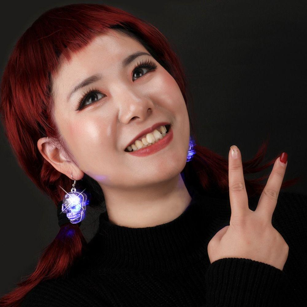 Pendientes de Clip Colgantes de Calabaza Eléctrica Pendientes de Gato Negro con LED Calavera Pendientes Colgantes Luminosos Regalo