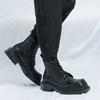 Men’s Retro Punk Thick Sole Platform Boots Jockey Boots Yellow Square Toe Motorcycle Boots High Boots Plus Size