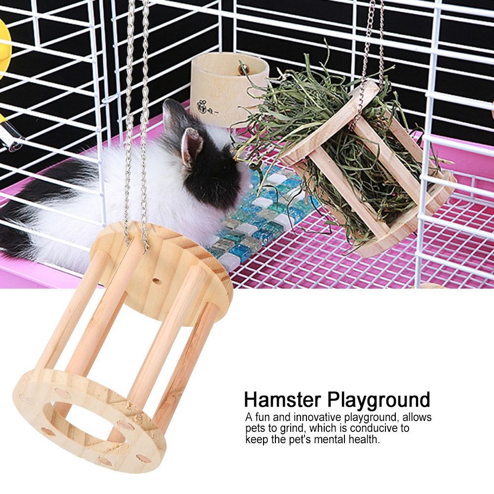 Wooden Pet Chinchilla Hamster Guinea Pigs Chew Play Grass Basket Cage Playground Toy(Suspended)