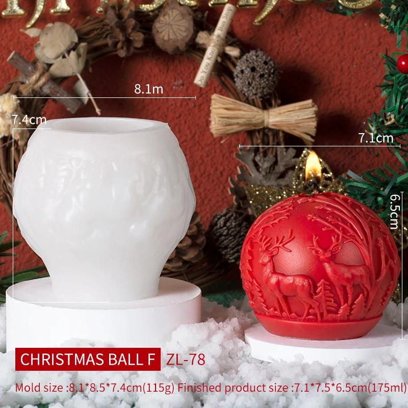 2025 New 3D Christmas Ball Candle Silicone Mold Reindeer-Patterned Silicone Christmas Ball Make Candles Mold Handmade Home Decor