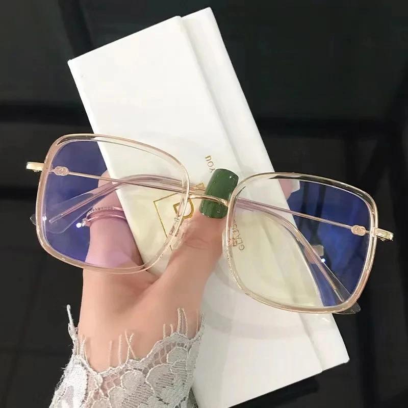 Fashion Big Square Glasses for Women Anti Blue Light High Definition Eyewear Myopia Frames Girls Personality
