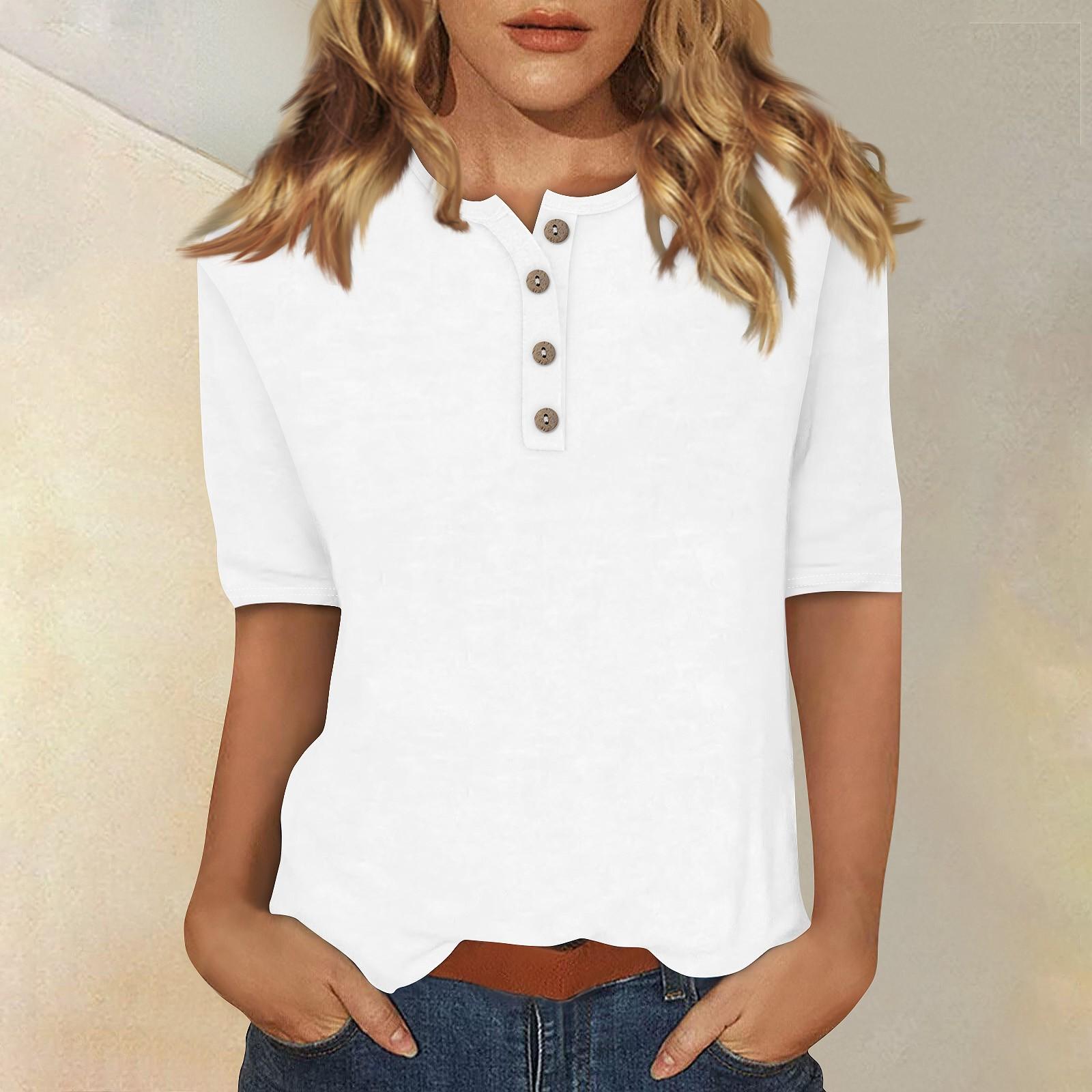 

Женский повседневный однотонный топ с воротником на пуговицах и рукавами 5/4 XL белый