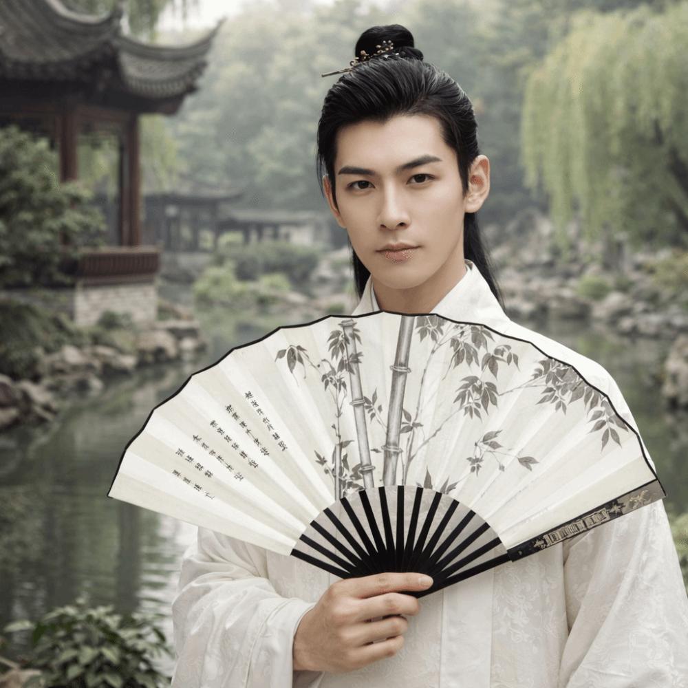 Large Size Ancient Painting Hand Fan Hand Held Summer Fan Party Favor Man Silk Fan Photo Props