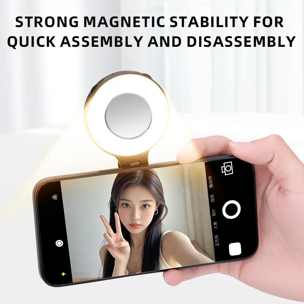 BRDRC Magnetic Selfie Ring Light for Iphone 16 15 Pro Max Adjustable Flip Color Stand Bracket for Makeup Selfie Video Vlog