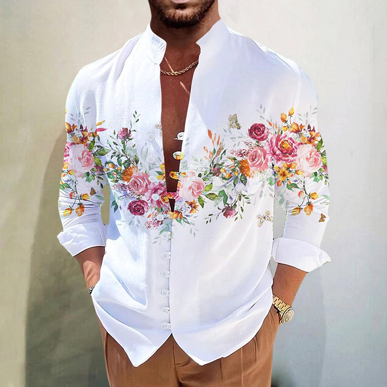 

Новая мужская повседневная свободная рубашка в стиле ретро с длинными рукавами и принтом XL красный