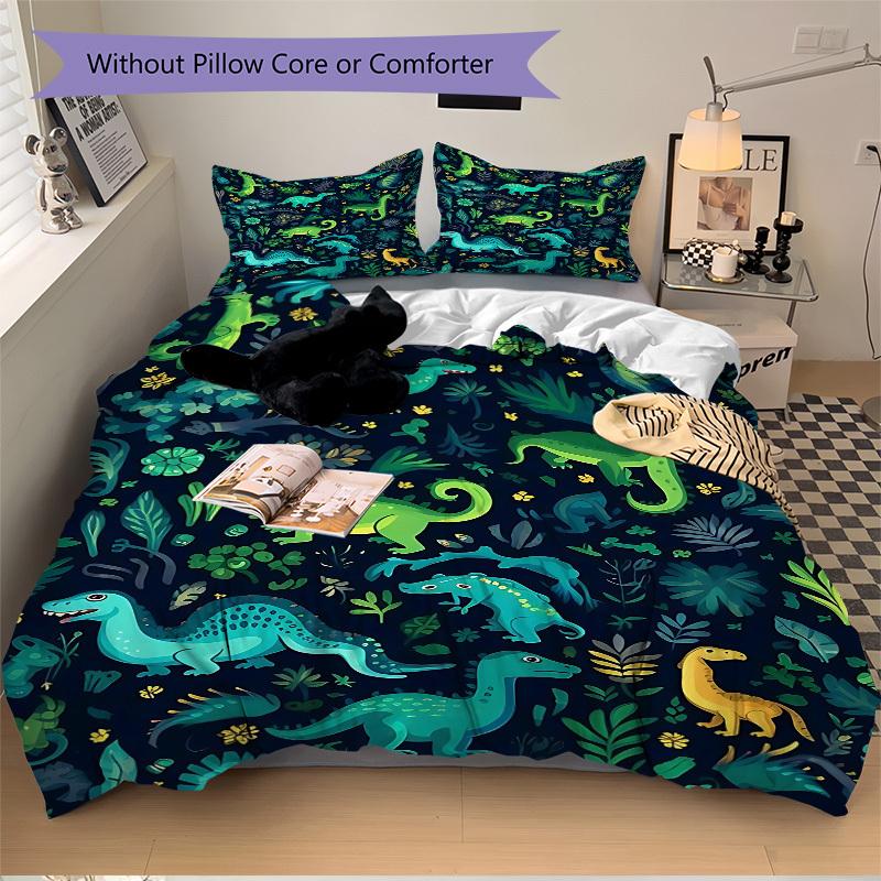 3pcs Dino Jungle Bedding Set, Includes Without Pillow Inserts, Soft Comfortable Bedding Set,All-Season Use A0924048
