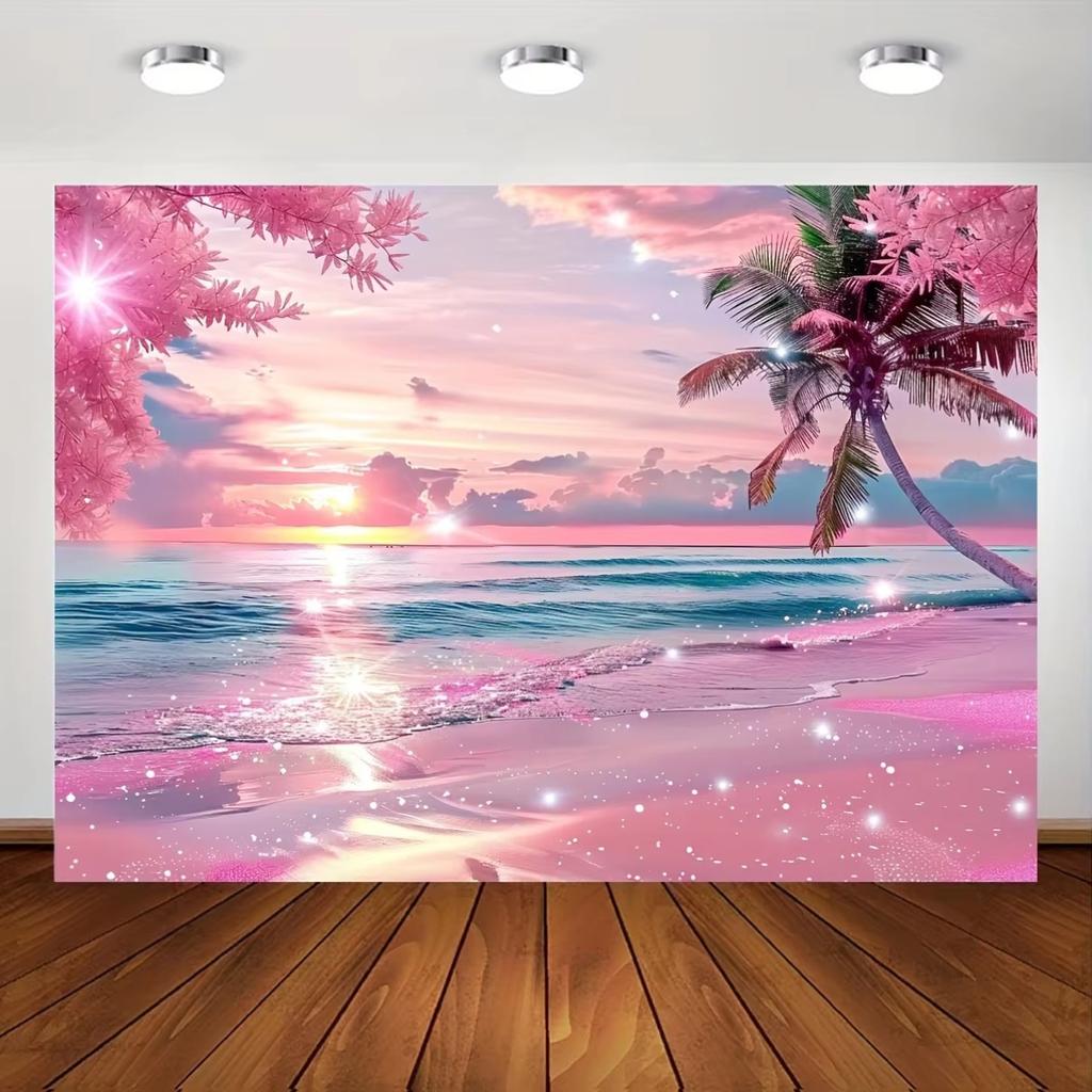 Summer Illusion Beach Tapestry Powder Sand Star Twinkle Neon Palm Wave Surge Living Room B&B Room Decoration