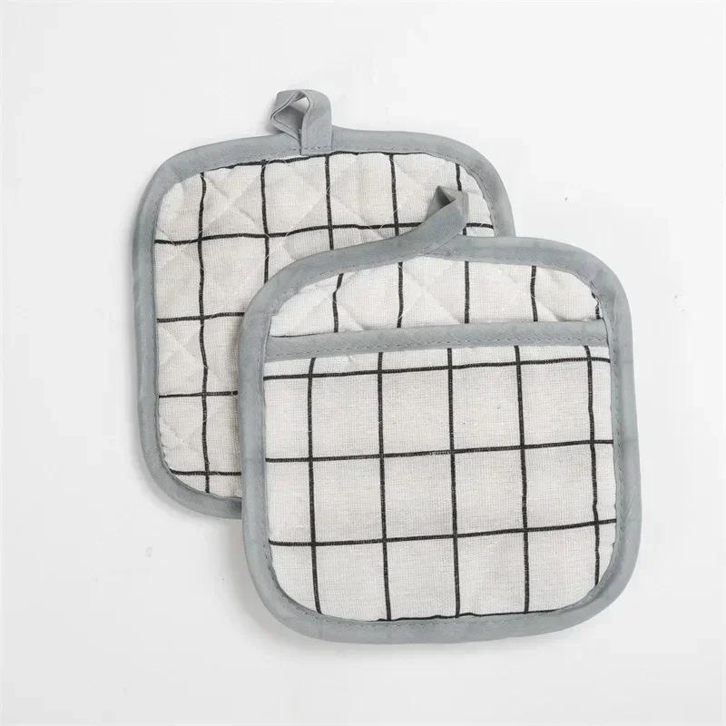 Baking Gloves, Thickened Cotton Grid Oven Mitts Kitchen Potholders Pad Heat Resistant Thermal Anti-heat Take Hot Pot Cooking