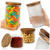 Set - 2x Glass Food Storage Container - Grooved with Wooden Lid 1L + 2x Glass Food Storage Container - Grooved with Wooden Lid 390 Ml