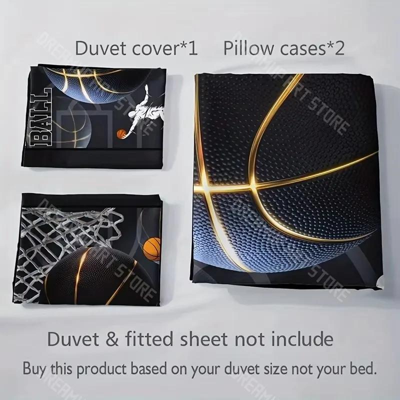 3D Print 3PCS Sports Basketball HD Printed Duvet Cover Set Vibrant Soft Breathable Bedding with 1 Duvet Cover And 2 Pillowcases