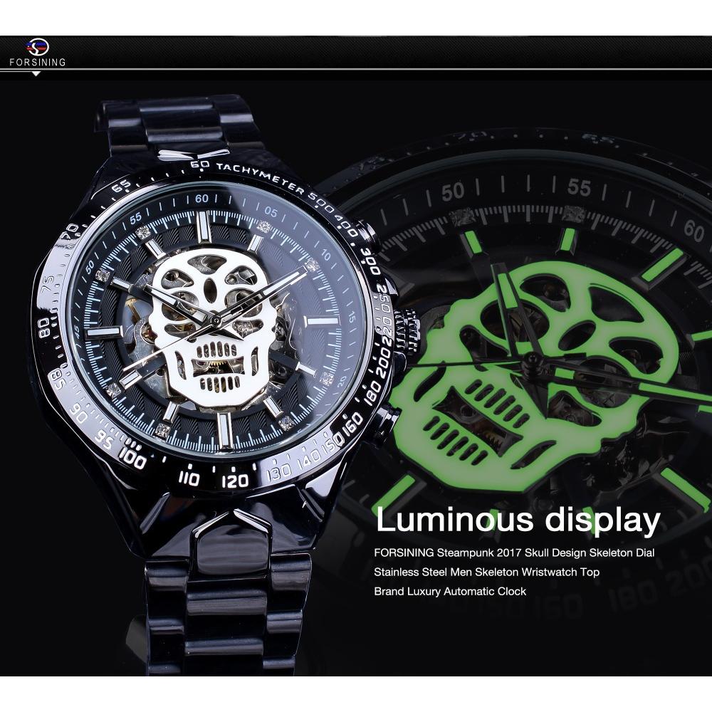 Forsining Neue Top Herrenuhr Mode Lässig Leuchtende Totenkopf