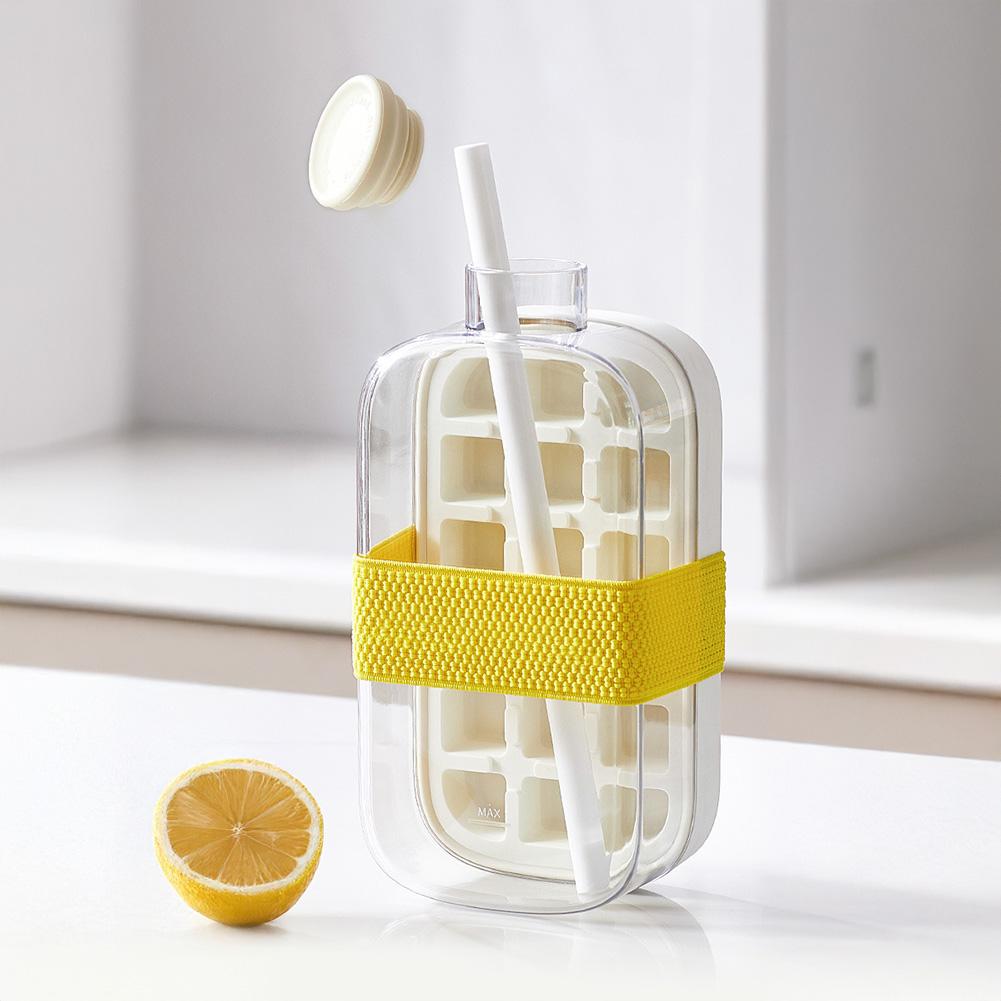 

2 в 1 силиконовая форма для кубиков льда с трубочкой, стакан для воды, чайник, лоток для кубиков льда, пресс-форма для замораживания бутылок со льдом, креативная чашка для напитков на открытом воздухе Pearl White 18 Grids