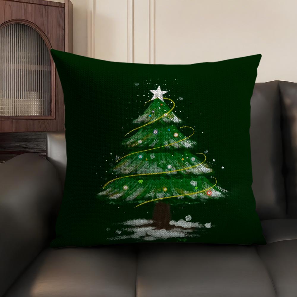 Christmas Tree Cool Printed Cushion Cover Natural Linen Organic Fabric DoubleSided Printing Sofa Home Decor Gift Pillow Case