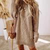 Oversized Beige Cable Knit Sweater Dress with Diamond and Braid Pattern