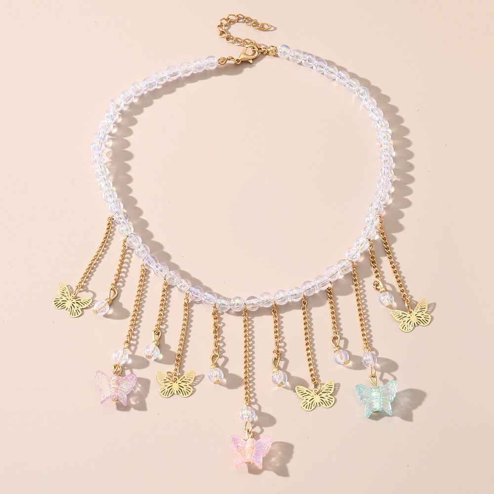Crystal Butterfly Necklace Ladies Exquisite Pearl Clavicle Chain Sweet Choker Jewelry Fashion Choker Jewelry Party Gift