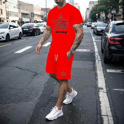 Hot Selling Summer New T-shirt+shorts 2-piece Set for Men's Casual Fitness Jogging Sportswear Hip-hop Breathable Short Sleeved