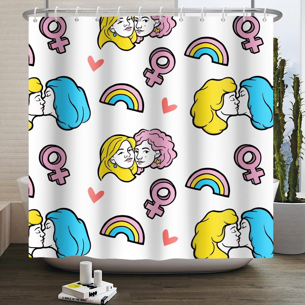Cartoon Shower Curtain for Bathroom Kids Rainbow Cloud Sun Stars Flower Unicorn Cute Animals Waterproof Bath Curtain Home Decor