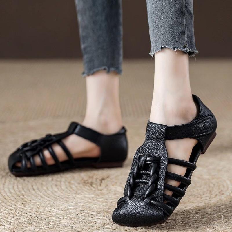 Genuine Sandals Women Handmade Woven Literary Style Hollow Flat Roman Sandals Ladies Summer Shoes Sandalias