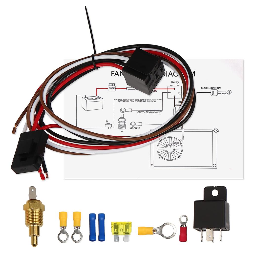 uxcell Electric Fan Relay Kit with 185'F ON-175'F Off Thread Inprobe 40A Radiator Electric