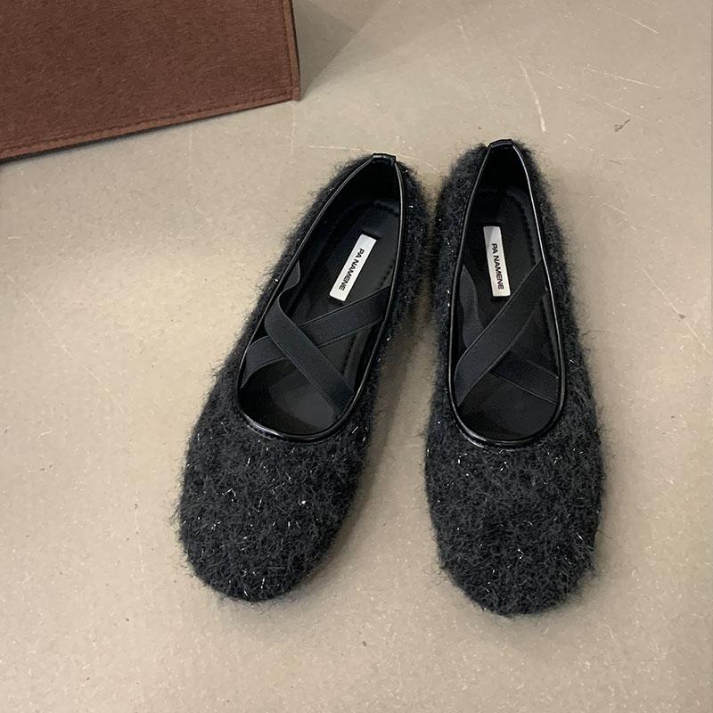 

Модные женские балетки из флока с круглым носком, неглубокие, слипоны, эластичная резинка 35 чёрный